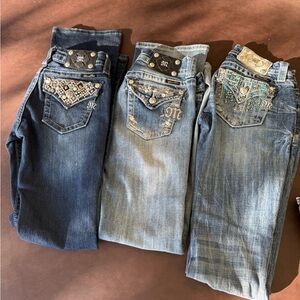 Miss Me size 26 Women's Embellished Jeans - Blue, Light Blue, and Medium Blue